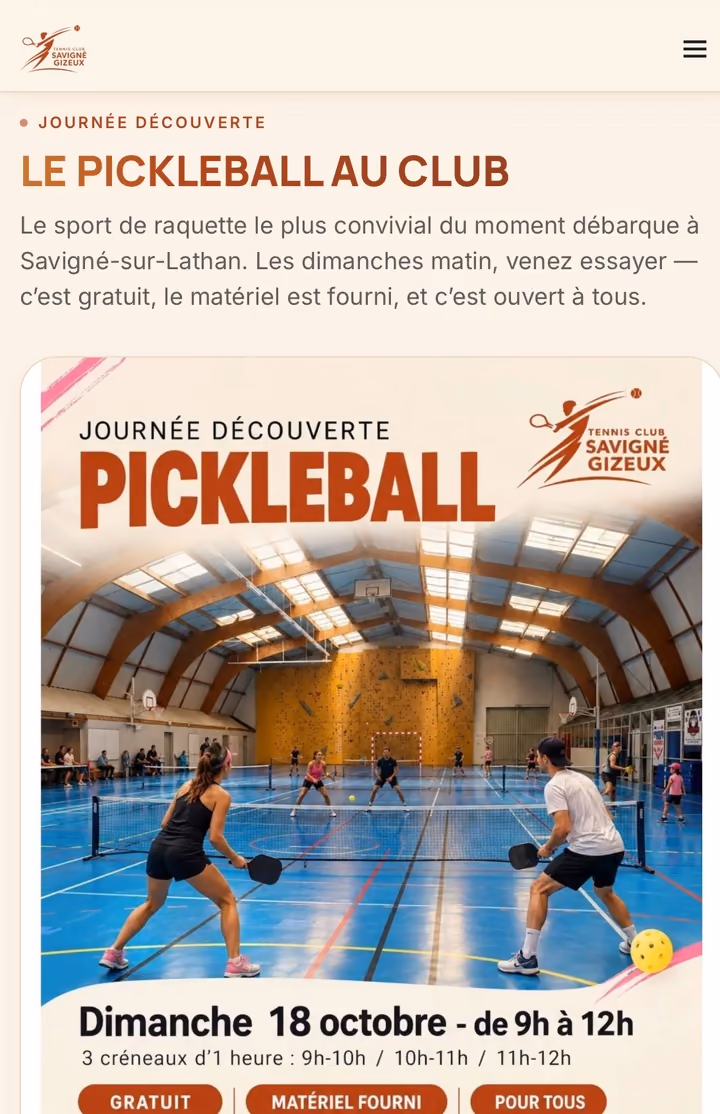 Tennis Club Savigné-Gizeux, téléphone : Page du pickleball au club