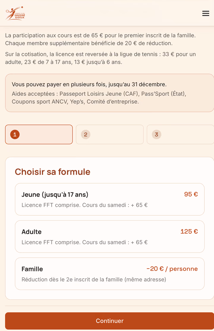 Tennis Club Savigné-Gizeux, téléphone : Adhésion : le choix de la formule