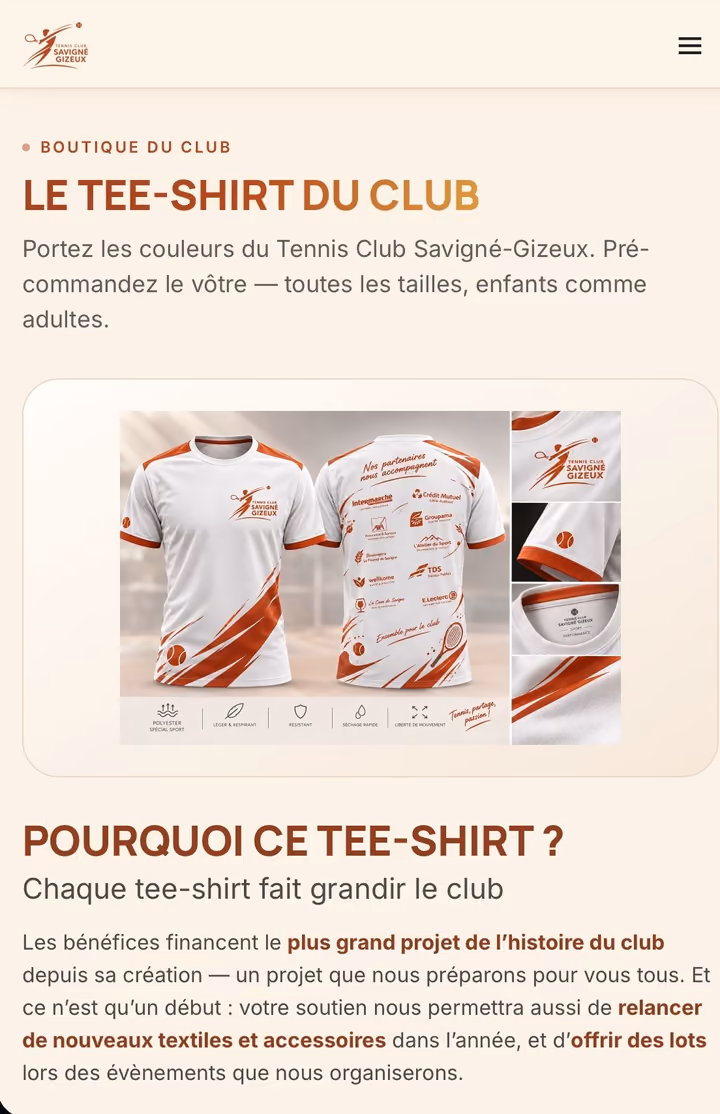 Tennis Club Savigné-Gizeux, téléphone : La boutique du club : le tee-shirt